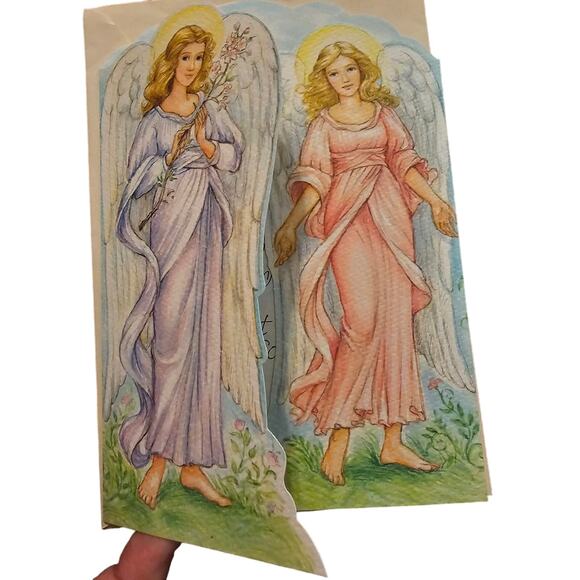 Vintage Ambassador Greeting Card Get Well Soon Trifold w Angels W Envelope(Gg19) - Picture 2 of 5